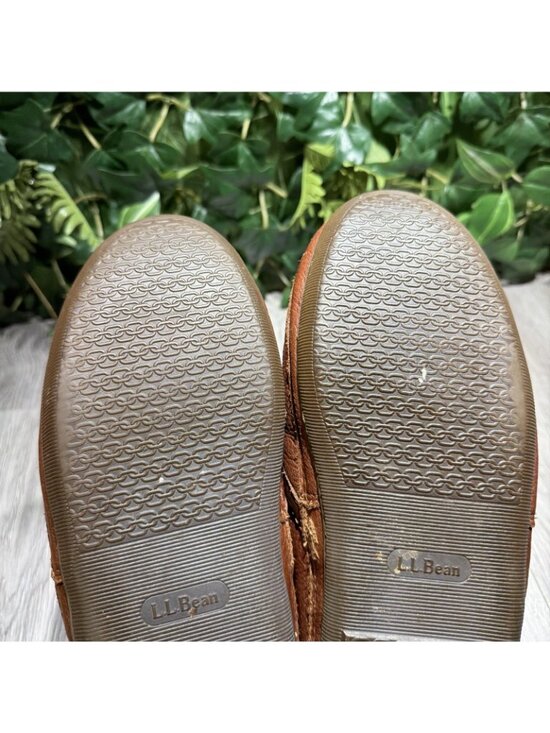 LL Bean Elkhide Leather Slippers Mens 10 Brown Slip On Moc House Comfort Shoes main image 7